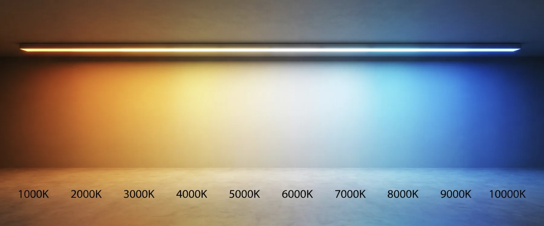 Minimalist brightness chart showing the warmth of different types of light in Kelvin.